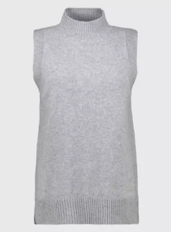 Grey High Neck Coord Knitted Vest Top With Wool - 16
