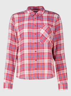 Bright Check Relaxed Fit Shirt - 14 -Simply Be Shop tuc141927862 Red R Z003A