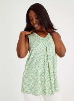Green Floral V-Neck & Front Longline Vest Top 16 -Simply Be Shop tuc143262796 Multi20Coloured R Z001A 1