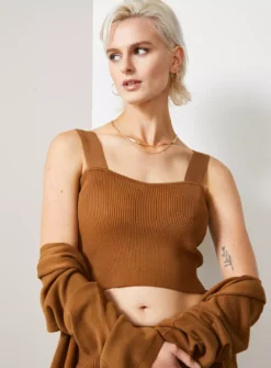 For All The Love Brown Cropped Knitted Co-ord Cami 14 -Simply Be Shop tuc143285331 Brown R Z002A 1