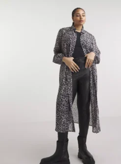 SIMPLY BE Grey Animal Sheer Longline Shirt 28 -Simply Be Shop tuc143588016 Grey R Z001A