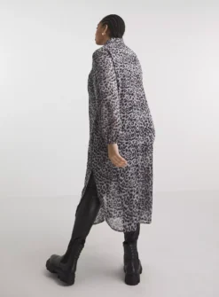 SIMPLY BE Grey Animal Sheer Longline Shirt 28 -Simply Be Shop tuc143588016 Grey R Z002A