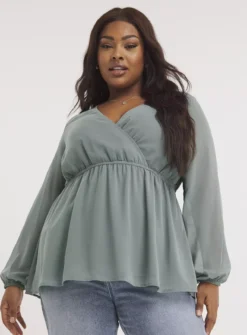 SIMPLY BE Georgette Elasticated Waist V Neck Blouse 12