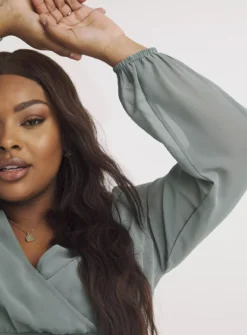 SIMPLY BE Georgette Elasticated Waist V Neck Blouse 12 -Simply Be Shop tuc143589385 Green R Z004A