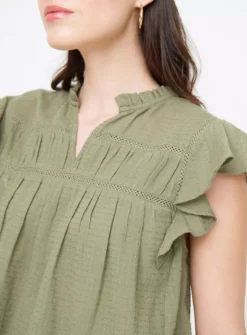 Khaki Broderie Shell Top 24