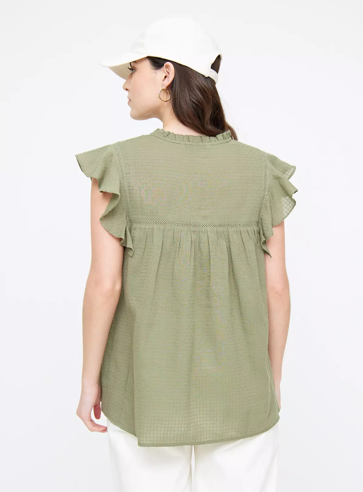 Khaki Broderie Shell Top 24 2 Khaki Broderie Shell Top 24 - Image 2