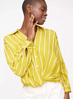 Yellow Twist Front Stripe Shirt 14 -Simply Be Shop tuc143640742 Yellow R Z001A