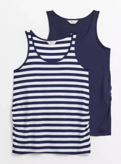 MATERNITY Navy & Stripe Vest Top 2 Pack 12 -Simply Be Shop tuc143838011 Multi20Coloured R Z001A