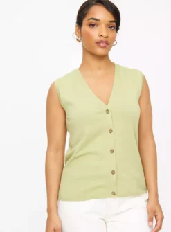Green Soft Touch Button-Through Vest22 -Simply Be Shop tuc144015771 Green R Z001A 1