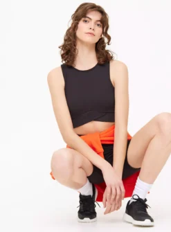 Active Black Wrap Hem Cropped Top L