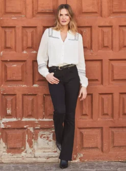 SOSANDAR Ivory Embroidered Stitch Detail Blouse 6