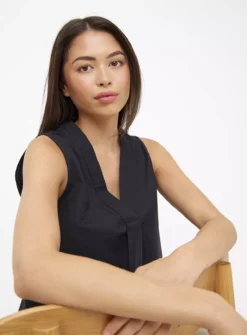 Black Poplin V Neck Shell Top 22