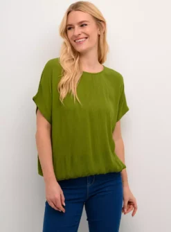 KAFFE Amber Round Neck Short Sleeve Blouse Green 16